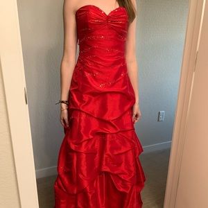 Ruby red strapless dress
